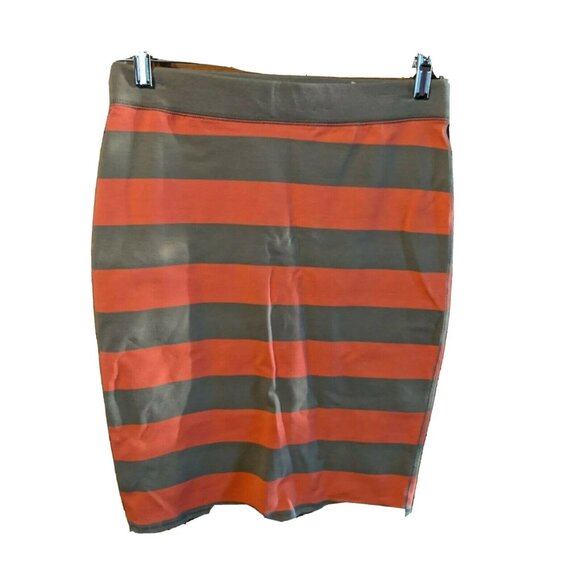 Old Navy Size S Pencil Skirt Striped Coral Gray Stretchy No Slit Small - Picture 1 of 3